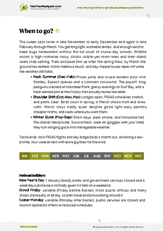 example page 3 from our offline Travel Guide for Falkland Islands